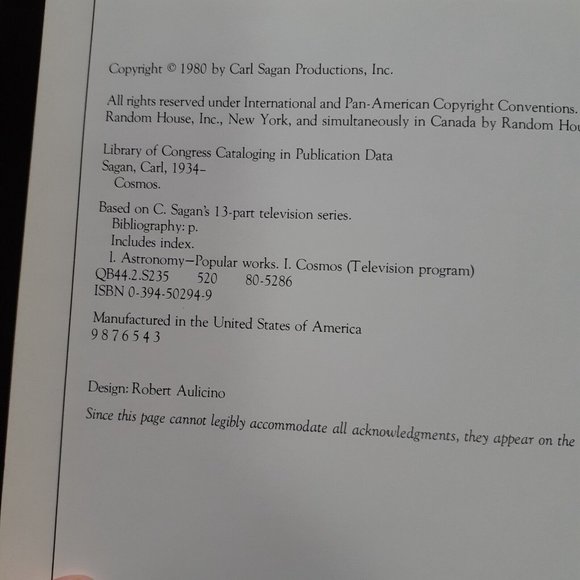 Cosmos by Carl Sagan 1980 Edition Vintage Hardcover Book Dustjacket VTG Classic - Picture 6 of 16